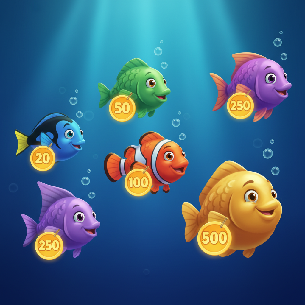 Fish symbols with cash values